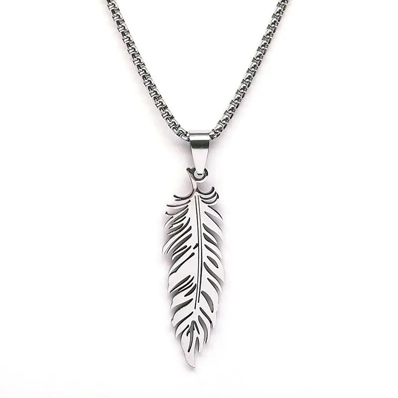 GGIRL Stainless Steel Feather Pendant Long Chain Hip-Hop Necklace - Simple Casual Minimalist Durable Costume Jewelry Necklace for Men, Female Birthday & Anniversary Gift