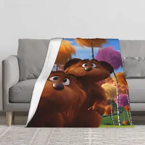 This Lorax design personalized flannel blanket, unique pattern flannel blanket, Halloween Thanksgiving Christmas gift, multi-purpose, suitable for sofa, bed, office and travel, machine washable, Thanksgiving Christmas gift for family and friends,