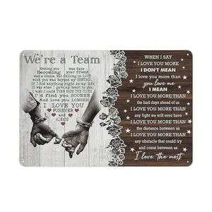 Vintage Metal Nameplate Gift for Couples Romantic Rose Carvings Heart Shape Design 8x12in Home Decor Valentine's Day Anniversary Wedding Christmas