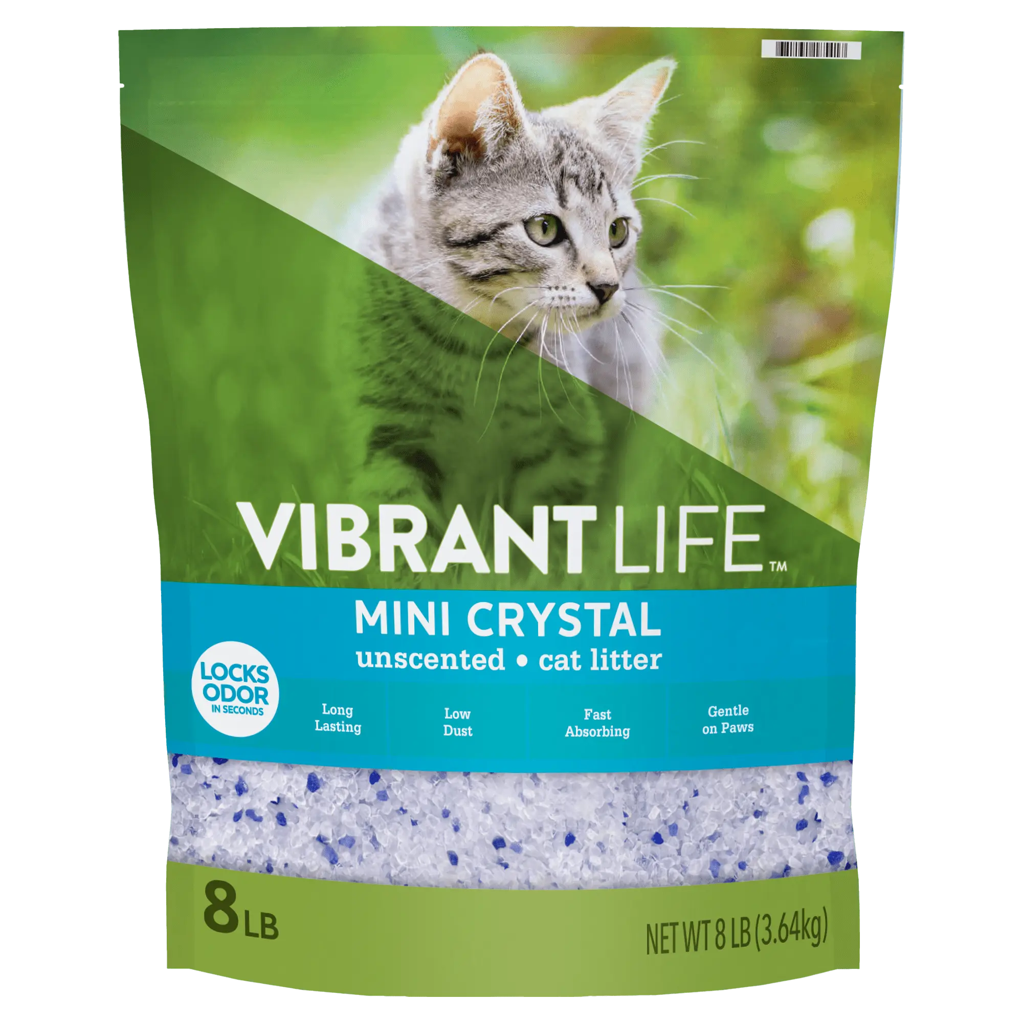 Mini Crystal Cat Litter, Unscented, Fast Absorbing, Long Lasting Odor Control, Low Dust, Gentle on Paws, 8 lb Bag