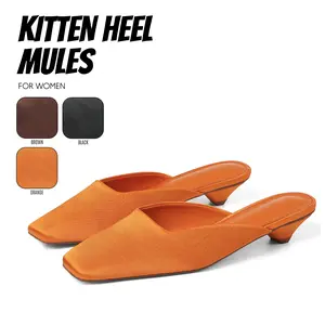 Mules For Women Square Toe Kitten Heel Suede Slip On Summer Heeled Sandals Gifts Slides for Party Casual Outings Festival Travel Dress Shoes Spring Heels