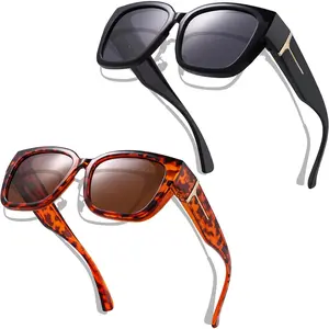 2 Pack Polarized Fit Over Glasses Sunglasses for Women Men,  Square Wrap Around Shades UV Protection