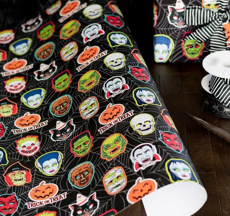 Classic Monster Mask Wrapping Paper, Halloween Gift Wrap