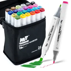 TRANSON Alcohol Markers for Drawing Coloring 24 Colors Dual-tip Fine and Chisel Tips