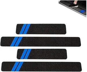 PCS Car Door Sill Protector Trim, Carbon Fiber Leather Auto Door Sill Trim, Waterproof Scratchresistant Car Doors Threshold Strips Sticker, Universal for Vehicles (Blue)