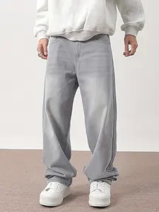 Men's Light Washed Denim Pants - Relaxed Straight-Leg Fit, Non-Stretch Casual Jeans with Vintage Style, All-Season Comfort for Casual Attire