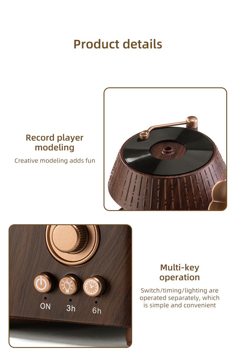 Aromatherapy Diffuser, 250ml Rotating Raindrop Record Player Design Essential Oil Diffuser & Water Mist Humidifier, Ultrasonic, Wood Grain with Remote Control, Colorful LED Night Light, Timer for Bedroom Home Office Decor