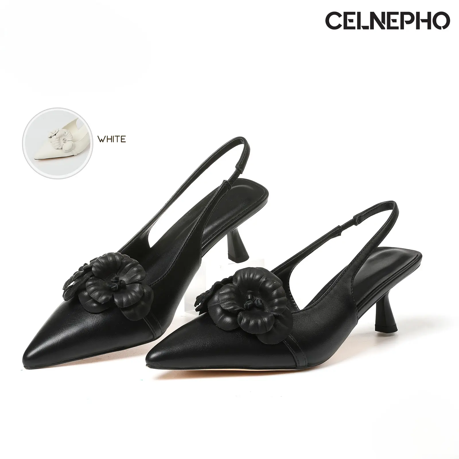 CELNEPHO Heeled Sandals for Women Slingback Design Pointed Toe Kitten Heel Fashion Pumps Gift Party Trendy Fashion Date Work Casual Wedding Dress Shoes