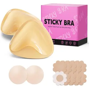Ultra Push up Sticky Bra Pads Inserts |   Double Sided Adhesive Bra Inserts |   Stick on Bra for Sports Bra Swimsuit (Medium, Beige)