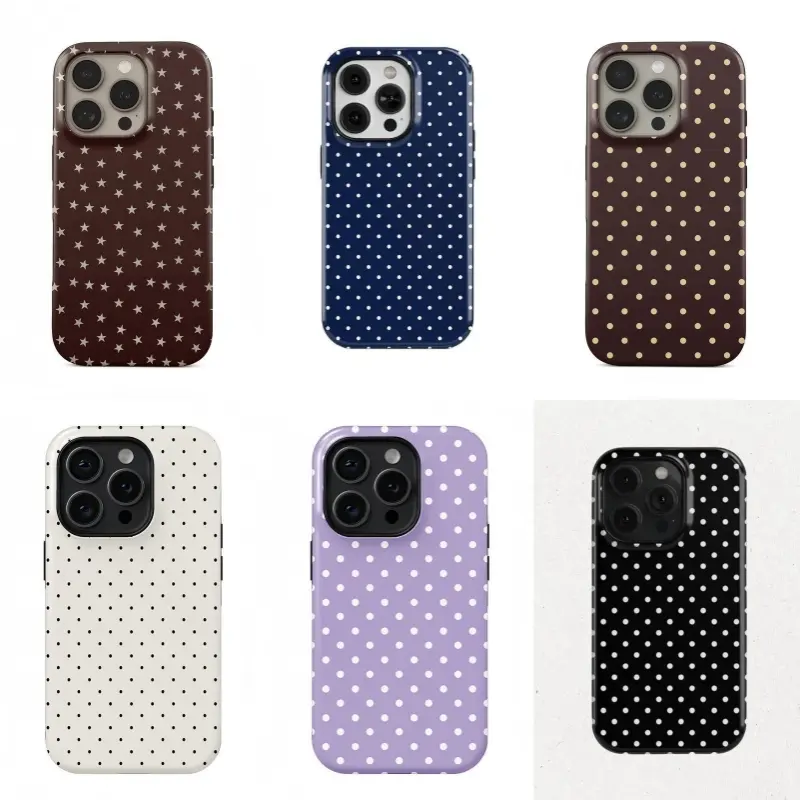 Star & Polka Dot Flat Print Colorful Background Polycarbonate Cell Phone Case - Durable, Shock Absorbent, Impact Resistant, Wireless Charge Compatible - Custom Fashion Accessory for iPhone 11-17 ProMax Plus, Ideal Gift for Her