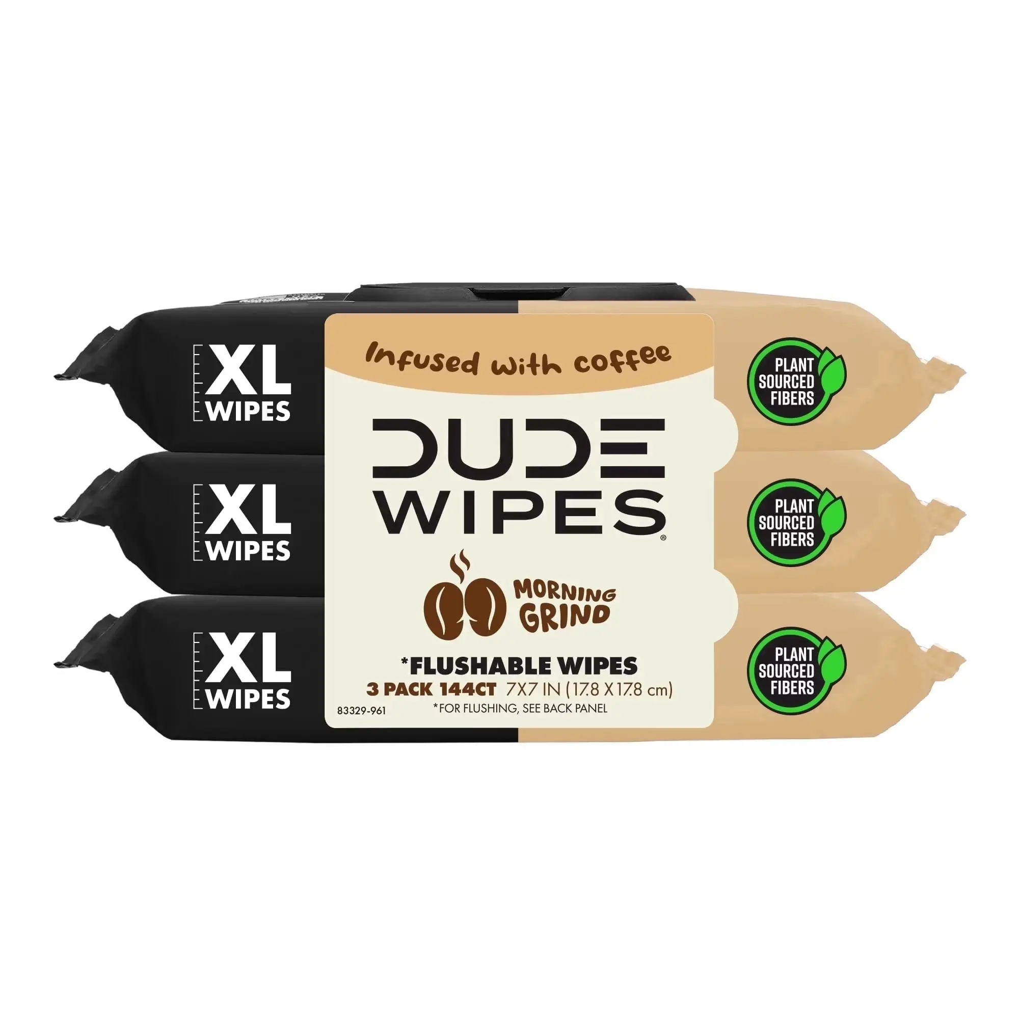 DUDE Morning Grind  Wipes – Coffee Scented Extra-Large Flushable Wipes – 3 Pack (144 Count) – Infused with Coffee Oil, Aloe & Vitamin E – Septic & Sewer Safe