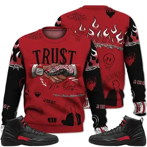 Bloodline 12s Outfit Ugly Sweater, Trust No One Graphic Tee Streetwear Sneaker Color Match Shirts