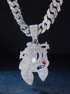 1Pcs Hip Hop Fashion Cute Cartoon Dog Charm Cuban Link Chain Pendant for Women Iced out Bling Pendant Necklace Ideas Gifts Luxury Fashionable Rhinestone Decorated for Party Cool Women Girls