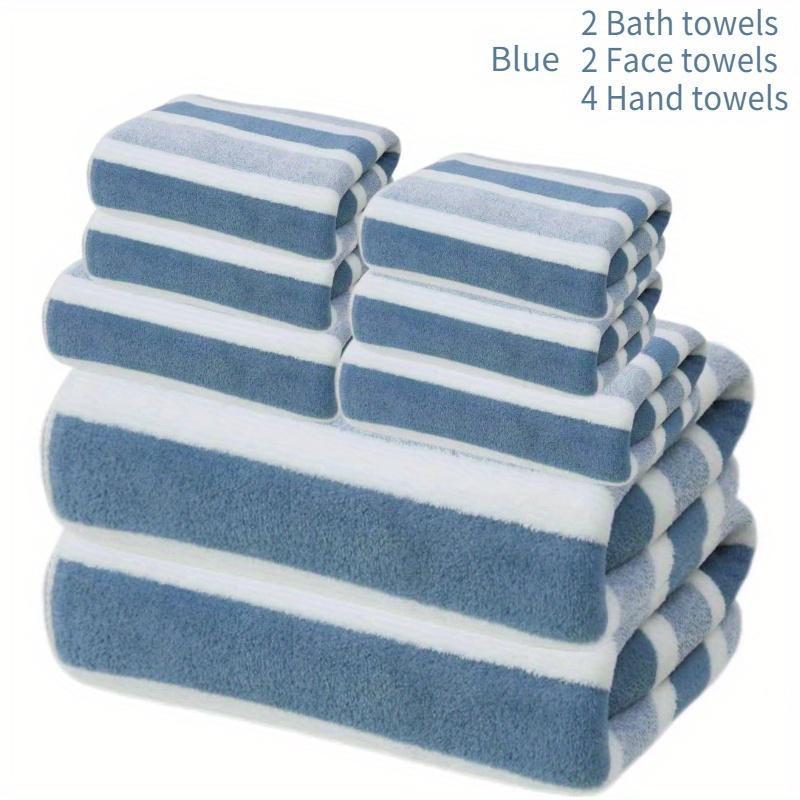 8pcs/set, no hair loss, super water absorption, super soft two-color striped interval bath towel combination, including 2 large bath towels, 2 large face towels, 4 hand towels