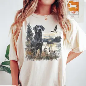 Vintage Black Lab And Ducks T-Shirt, 90s Retro Hunting TShirts, Unisex Wildlife Shirts, Black Labrador Retriever Lover Gifts, Black Lab Tee, Cotton Tee