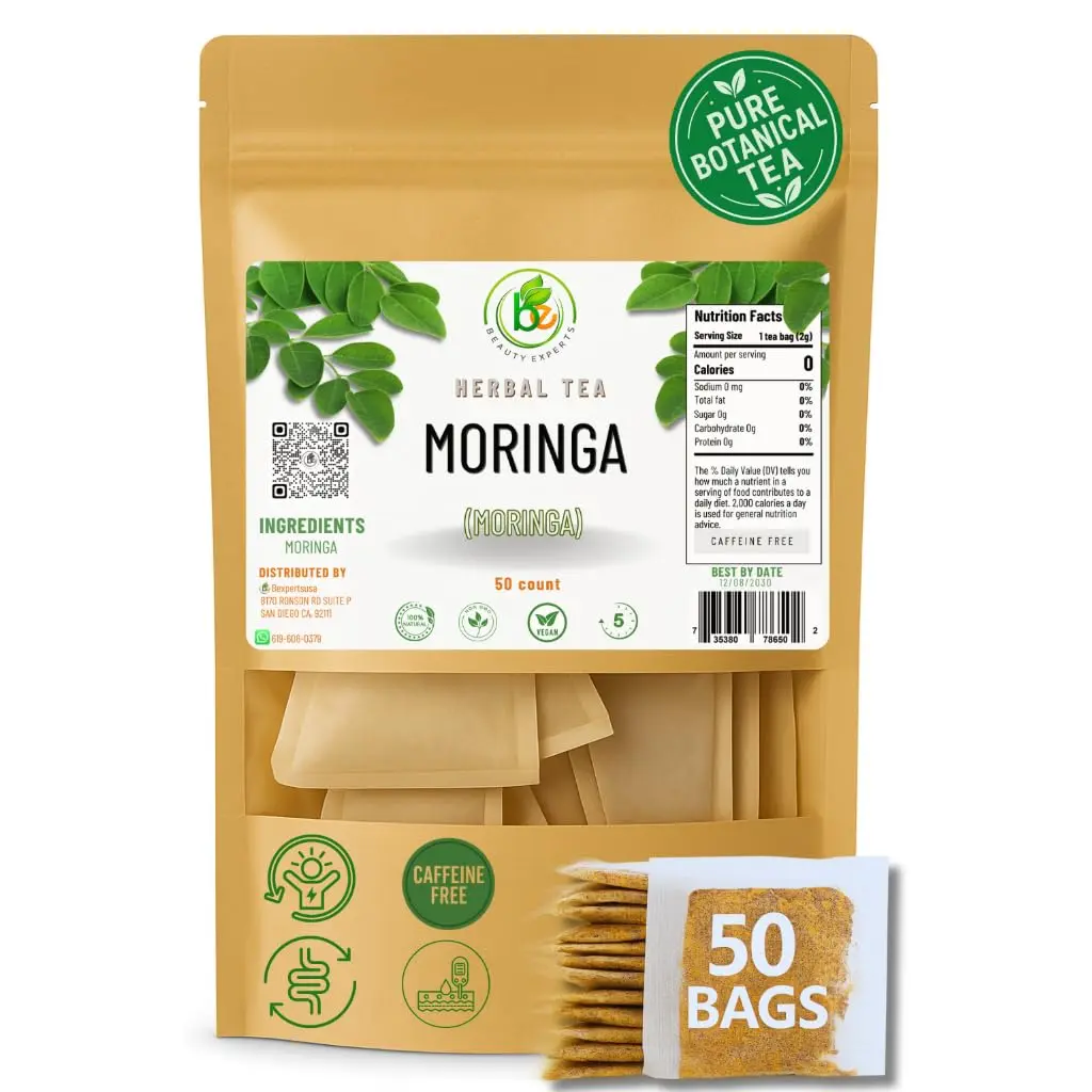 Moringa Tea (Té de Moringa) – 50 Premium Vacuum-Sealed Tea Bags – 100% Natural & Caffeine-Free Herbal Infusion – Smooth Botanical Tea – Non-GMO, Vegan – Authentic by BEXPERTSUSA