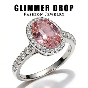 Glimmer Drop Fashion Jewelry Trending Pink Oval Cubic Zirconia Ring Women's Elegant Moissanite Look Copper Statement Finger Jewelry for Daily Wear