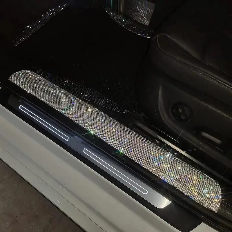 Car Door Sill Protector Kit for Summer Gift, Shiny Rhinestone Car Door Sill Protective Sticker, Car Accessories for Girls, Car Interior Accessories
