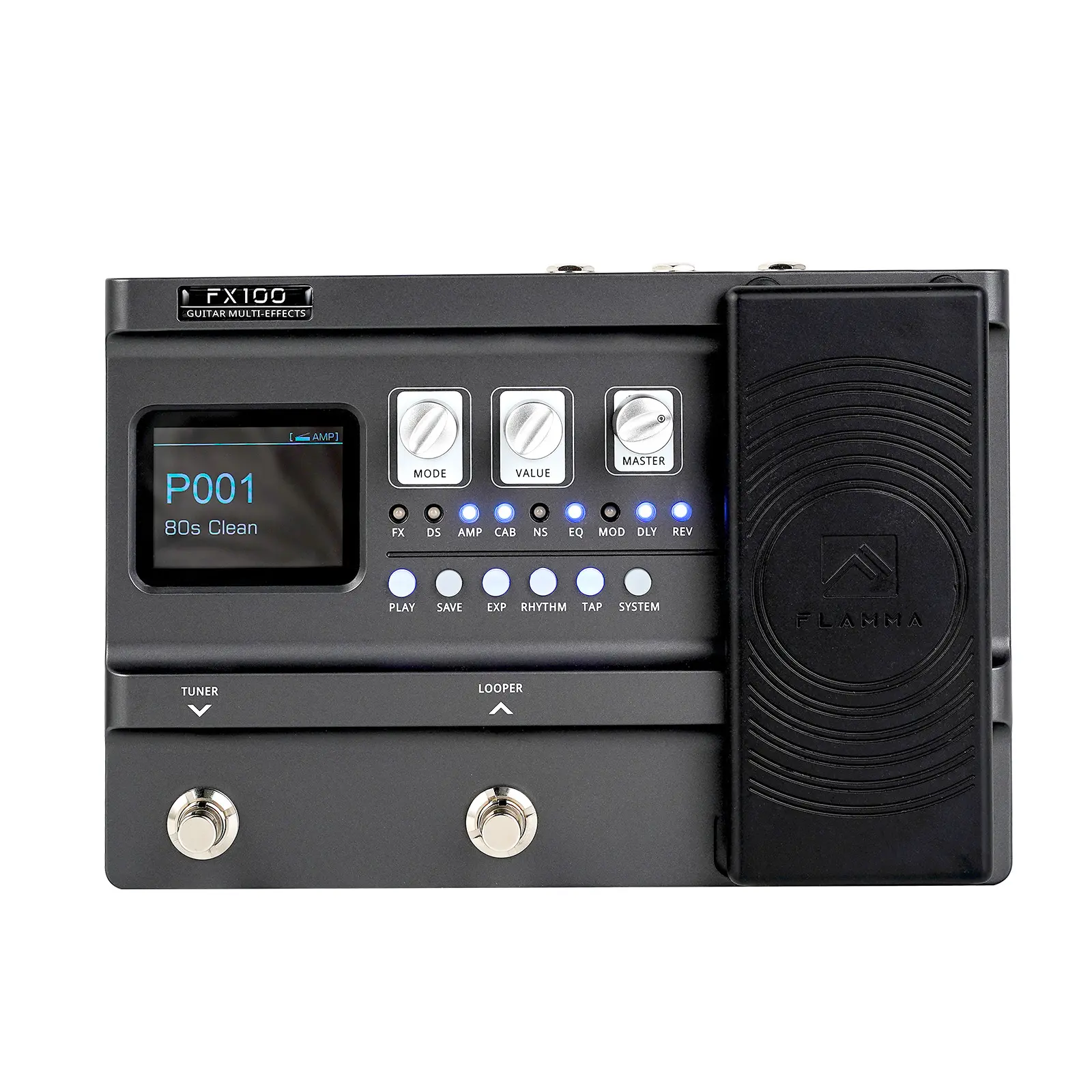 FLAMMA FX100 Guitar Multi-Effects Pedal with 55 Amplifier Models, 151 Built-In Effects, 80-Minute Looper, 40 Drum Machine Presets, 10 3rd-Party IR Slots, Headphone & OTG Support for Home Practice, Live Performance