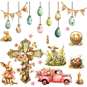 Kazova Spring Farm Animal Stickers Rabbit Chick Egg Flower Removable Vinyl Decals for Kids Room Nursery Playroom Classroom Party Decor