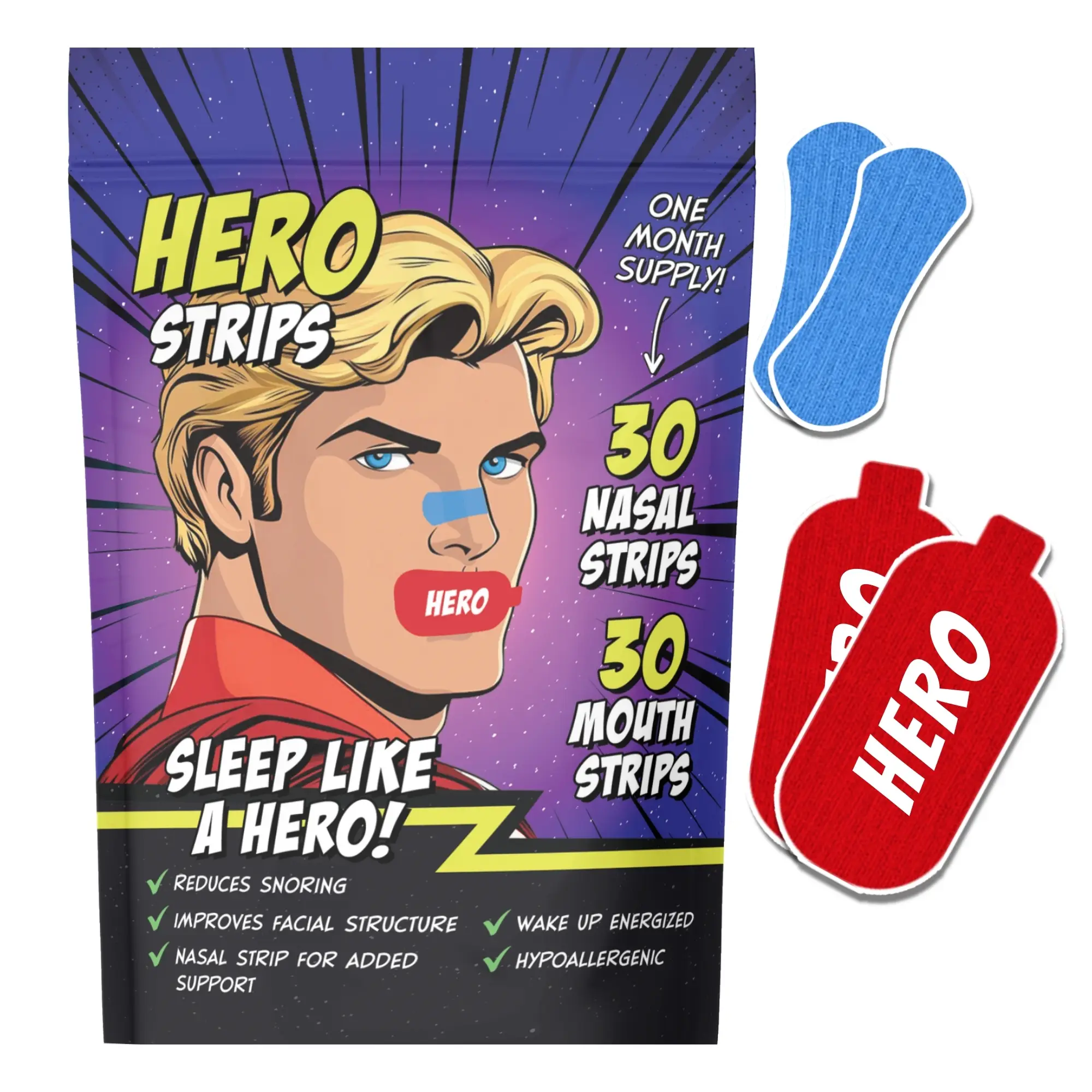 Heroic Mouth Tape & Nose Strip Combo, for sleep, exercise, mouth tape, nose tape, long lasting adhesive, sports, gym, comfort Skincare hypoallergenic