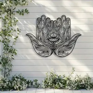 Hamsa Hand Metal Wall Art Spiritual Evil Eye Decor for Living Room Balcony Patio Meditation Space Durable Rustproof Home Decor Art Wall Decoration Artistic