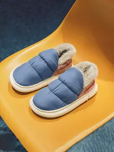 Men's Waterproof Fall Winter Cotton Slippers, Quiet Fleece Lined Warm Thick Sole, Anti-Odor Umbrella Cloth Slipper, Casual Soft Slippers