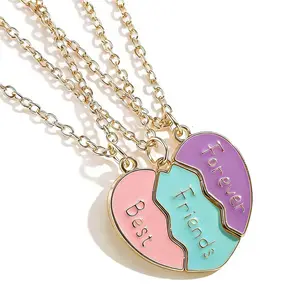 BFF Necklace for 3 Friends, Heart Broken Stitching Magnetic Matching Necklace Heart Pendant Best Friend Pendant for Women Friendship Jewelry Gift