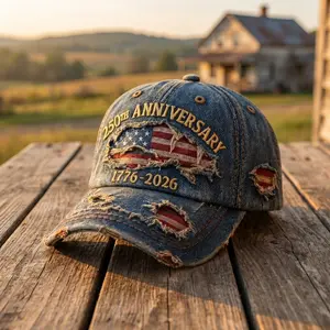 250th Anniversary 1776-2026 Distressed Denim Baseball Cap for Men American Flag Embroidery Vintage Washed Relaxed Fit Daily Casual Outdoor Spring Summer History Enthusiasts Patriotic Fans Fathers Husbands Friends summerwins