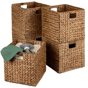 Best Choice Products Set of 5 Handwoven Water Hyacinth Storage Baskets – Natural Collapsible Organizers with Handles