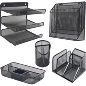 212 MAIN Metal Mesh Desktop Organizer with Rolled Rim, 6.1x4.1 in Desk Supplies Set, Black Work Organizer for Stationery Office Supplies Storage