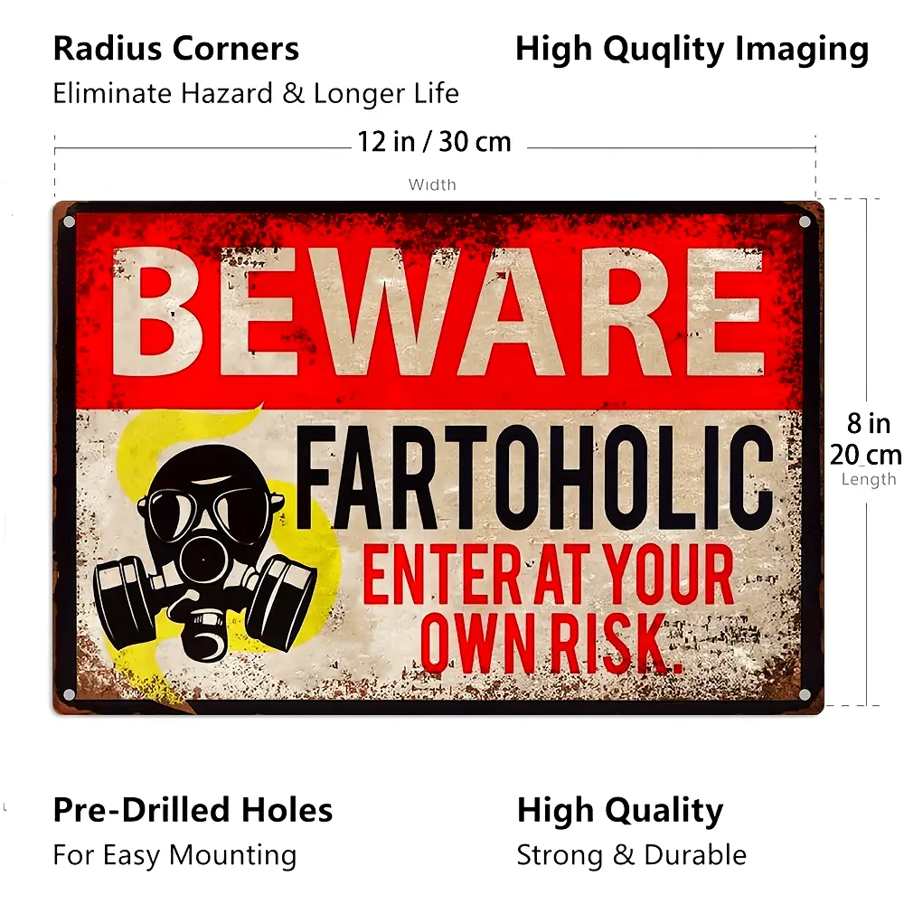 Warning Sign-Beware Fartoholic Enter At Your Own Risk!, Safety Sign Notice Warning Security Sign Street Decor Metal Tin Sign 8x12 Inches\30x20cm, Wall Decor, Room Decor, Home Decor, Restaurant Decor, Bar Decor, Cafe Decor, Garage Decor