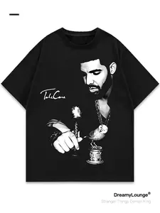 Drake Graphic Loose Fit Short Sleeve Tee, Casual Breathable Home Wear, Perfect for Daily Use, Comfortable Loungeewear