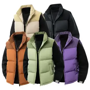 Men’s Colorblock Fleece-Lined Cotton Vest – Stand Collar Zip-Up Warm Jacket (Available in Multiple Colors)
