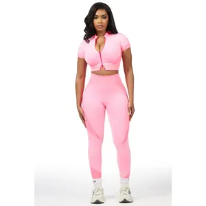 Deizhanna Pink Zip Up Active Legging Set