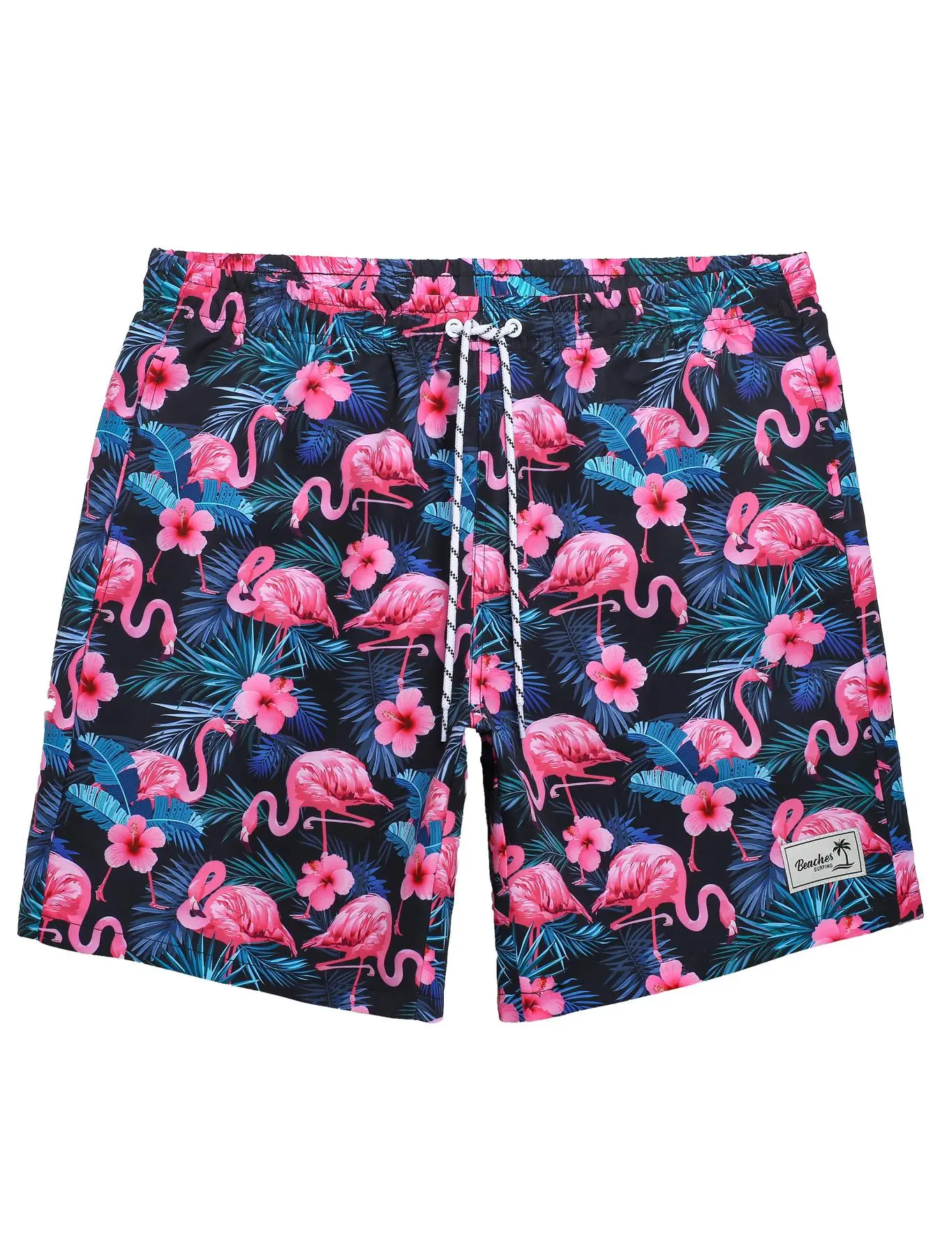 Men's Floral Print Flamingo Shorts, Regular Fit Casual Comfy Swim Shorts for Summer, Men's Shorts for Beach Vacation, Swimwear Shorts, Bathing Shorts, Swimsuit Shorts