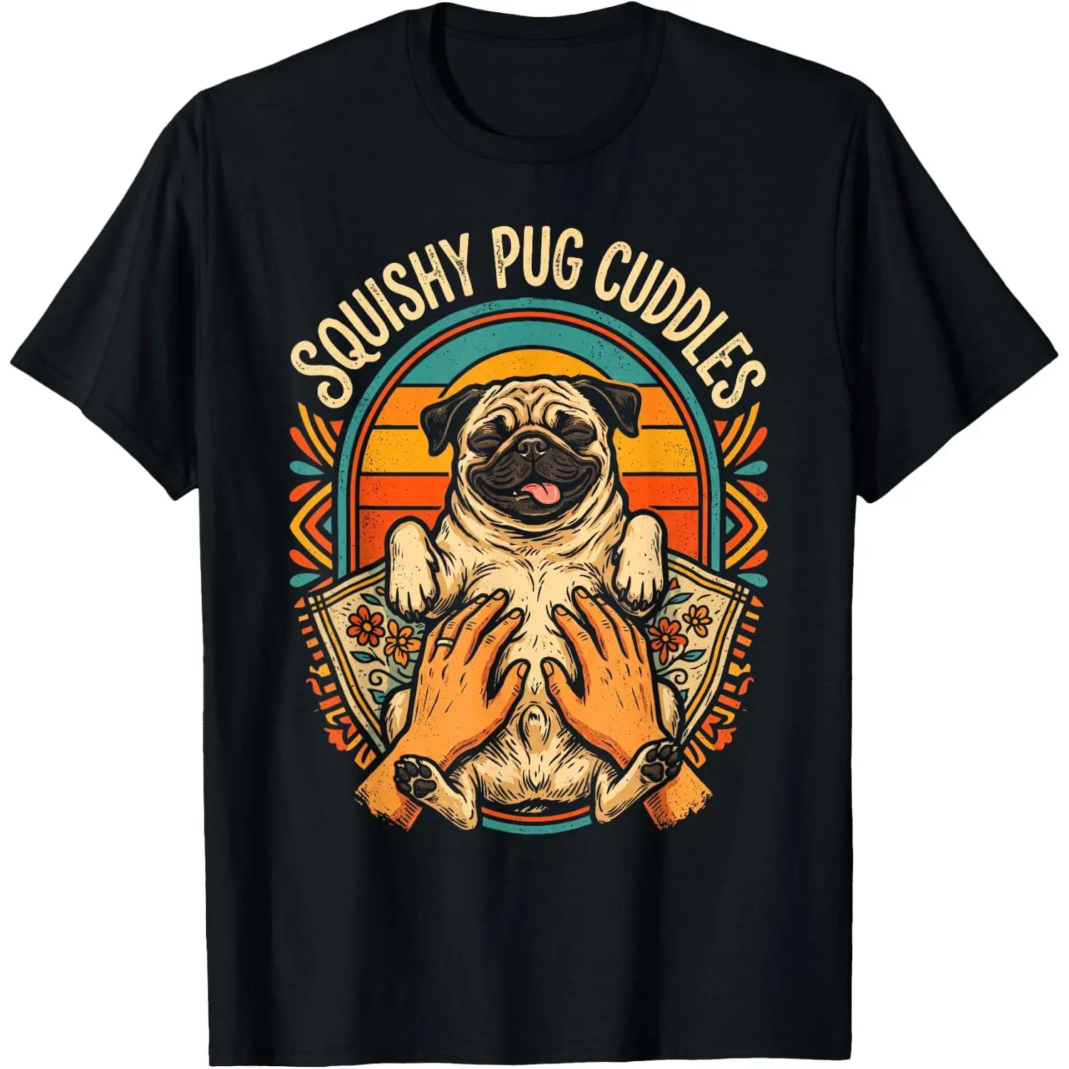 100%cotton Cute Vintage Sunset Pug Mom Dog Lovers Squishy Pug Cuddles T-Shirt