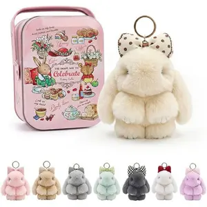 Keychain,Plush Bunny Keychain,2026 New Arrival,Cute Rabbit Keychain,With Tin Box,Kawaii Bag Charm,Soft Stuffed Animal Keyring,Bag Purse Decor,Party Favor Gift