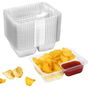 100 count 12oz 6.5''x5'' Plastic Nacho Trays, Small Disposable Tray for Nachos & Cheese Dip, Clear Nacho Containers for Chip, 2 Compartment Movie Night Snack Trays  for Snacks, Fair Foods