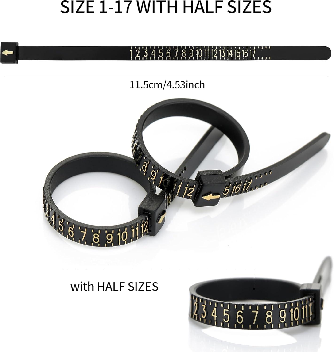 US Ring Sizer Tool Kit - Complete Finger Measuring Set with US Ring Gauges, Mandrel & Measuring Tapes