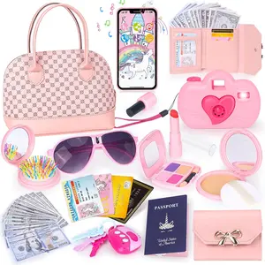 Summer Gift Toddler Play Purse for Little Girls, 35PCS Kids Purse with Pretend Play Princess Toys Includes Handbag, Camera, Phone, Wallet, Key, Kids Purse Birthday Gift for Girls Toddler Age 3 4 5 6+