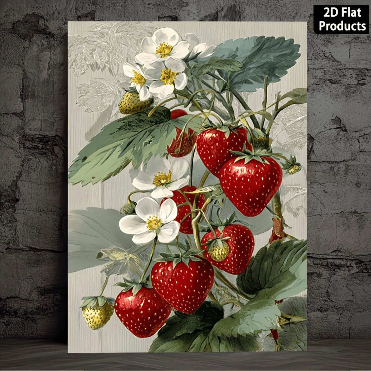 1pc Vintage Artistic Strawberry Plant Canvas Print - 2D Flat, Unframed, Modern Minimalist Botanical Wall Art with Bright Red Fruit, Cotton, Acid-Free Primer, Anti-Crack, Wrapped Edge, for Living Room, Bedroom Decoration