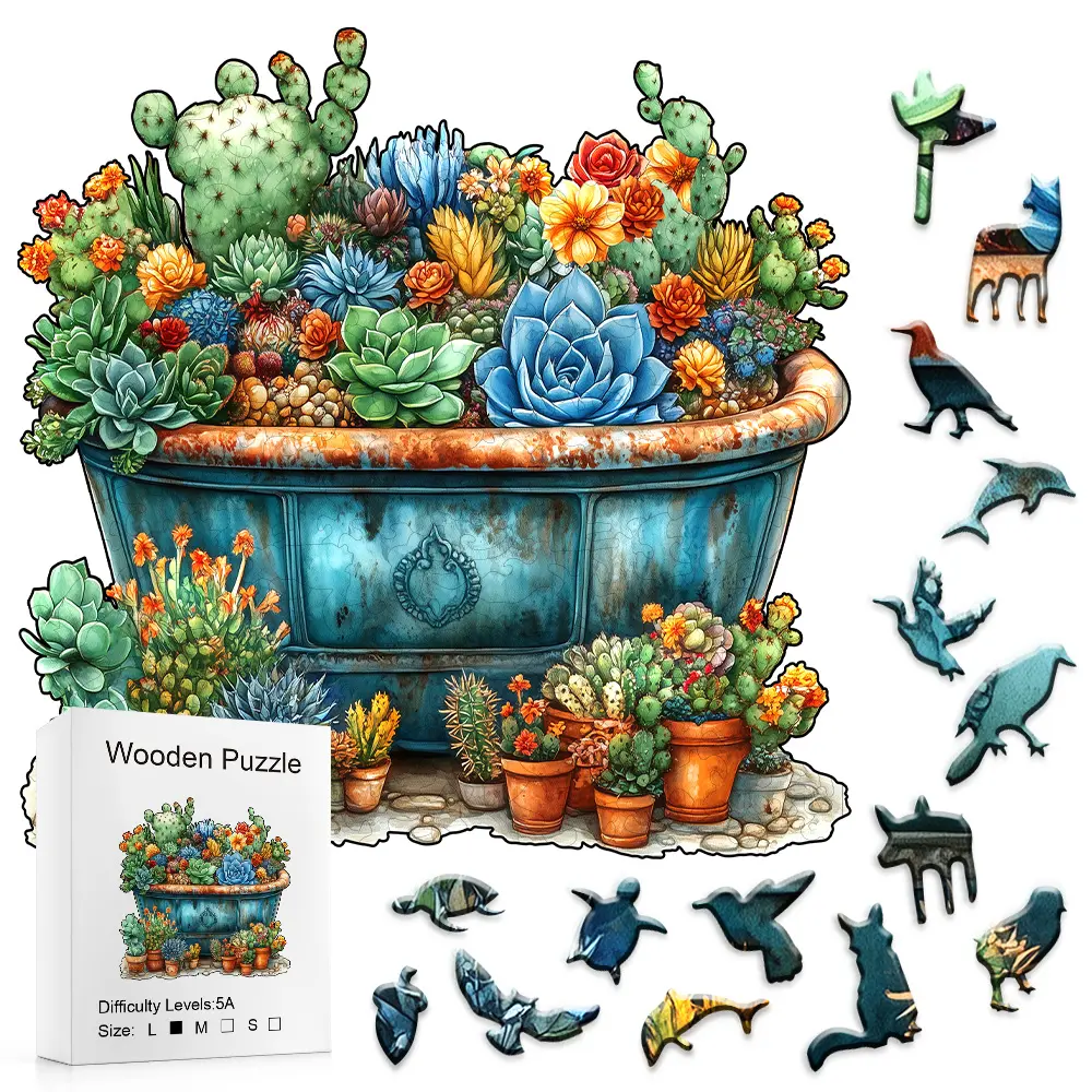 High-Difficulty Wooden Jigsaw Puzzle - Vibrant Succulent & Cactus Arrangement Design, Ideal for Party Games, DIY Gifting, Targeted for Plant Enthusiasts, Nature Puzzle