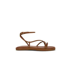 Loeffler Randall Noor Strappy Ankle Wrap Flat Sandal in Timber Nappa