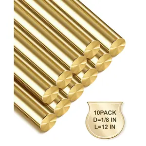 10-Pack Solid Brass Rods, 1/8 x 12 Inch Brass Rod,  Brass Round Stock, Precision-Cut with Polished Finish, Ideal for  Handle Pins, Machining, Crafts, and DIY Projects