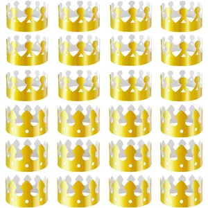 28 Pack Gold Paper Crown Gold Foil Party Crown Hat Cap for Birthday Celebration Shower Photo Props (2 Styles)