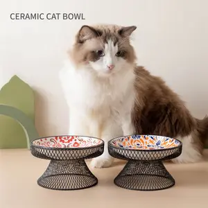 Bohemian Cat Bowl, High-Neck Design Elevated Slow Feeder Cat Food Bowl, Durable & Stylish Pet Feeding Dish, Perfect for Cats & Kitties