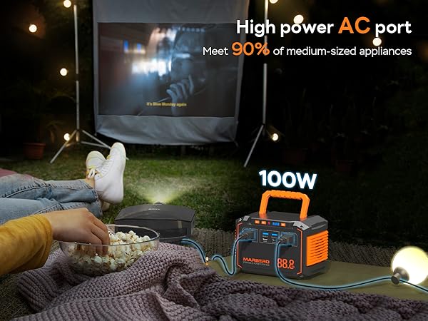 MARBERO 88.8Wh Portable Power Station with 2 x 100W AC Outlets(150W Surge) 6 Output Ports Built-in Flashlight for Camping Essentials Power Outage Outdoor Emergency