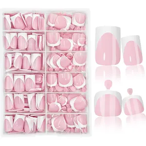 Popular 312-piece white French wearing nail, hands and feet nude nail art finished patch fake nail set, wedding decoration, suitable for girls