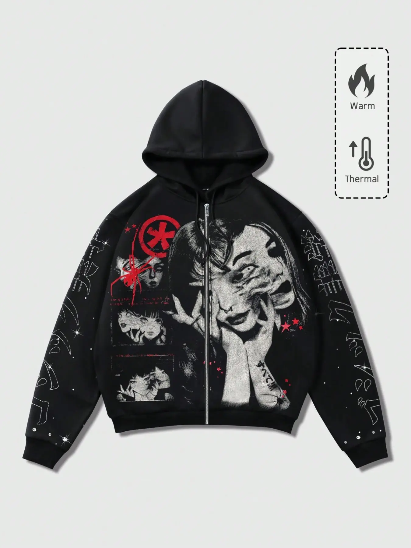 トップス Y2K graphic design zip up striped hoodie 6b904b28514144a58bb4358177dfa5